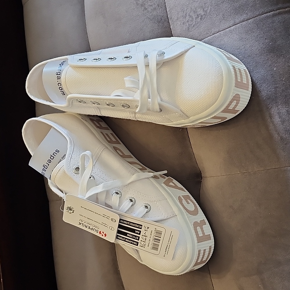 Superga 2790 PLATFORM LETTERING Women's canvas sneakers size 7 - WHITE -NWT